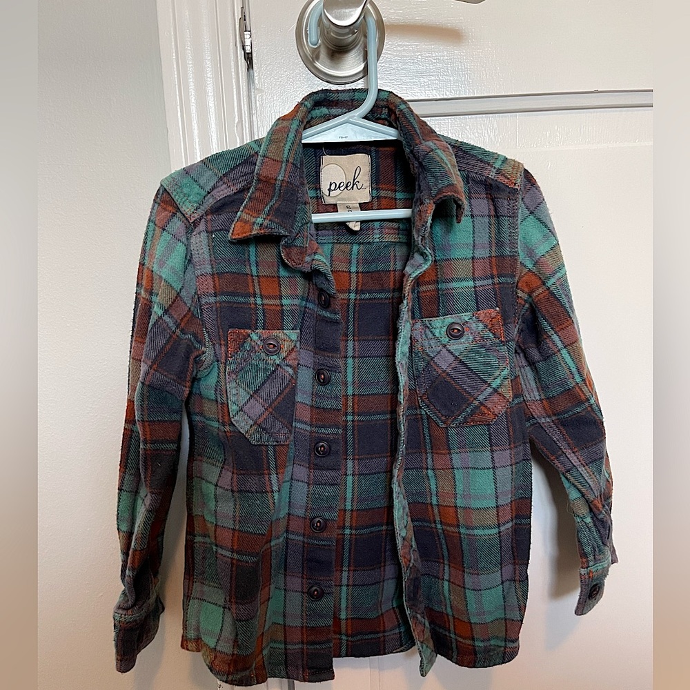 Boys Peek green teal flannel boys small Nordstrom